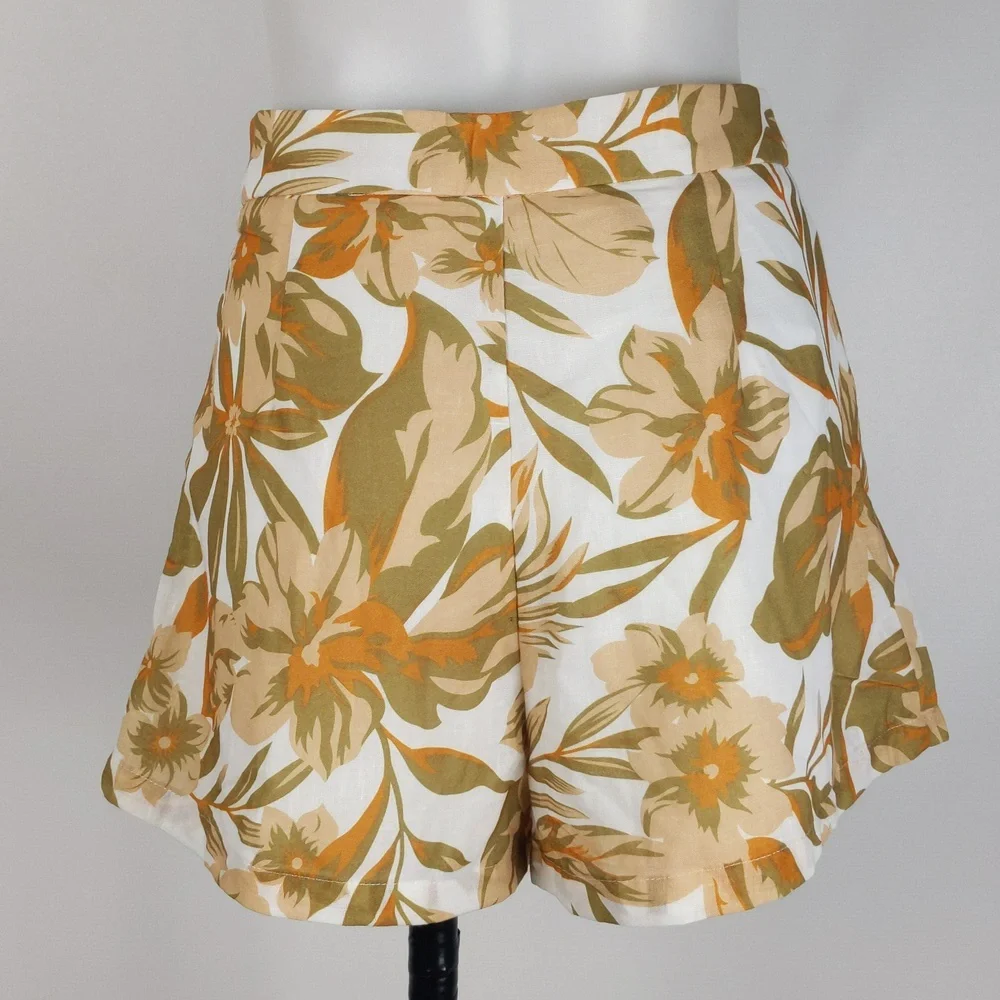 Minnie & Co Women's Shorts Size 10 Beige Green White Zip Fly Pockets Lined NEW - Picture 4 of 10